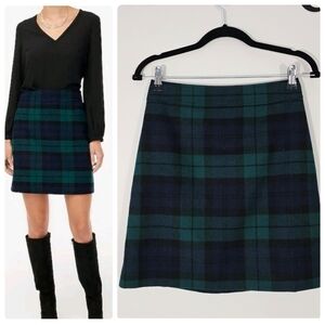 J. Crew Wool-blend Black and Plaid Green Mini Skirt Size 0